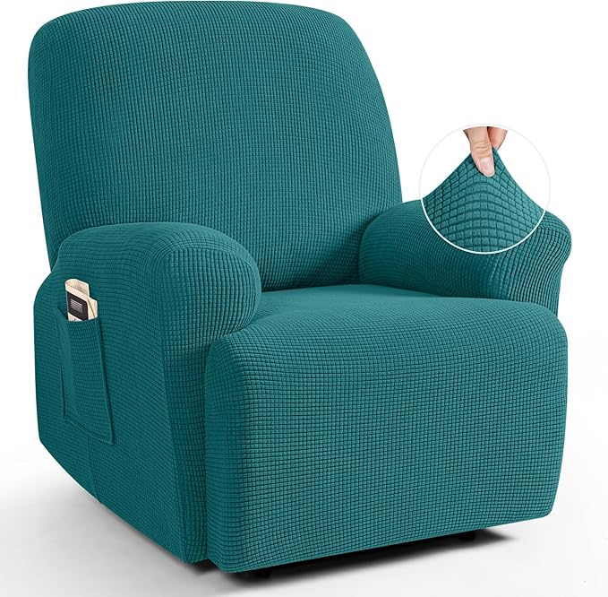 TAOCOCO 4-Piece Stretch Recliner Chair Cover 1-Seat  For Home Decor in peacock blue