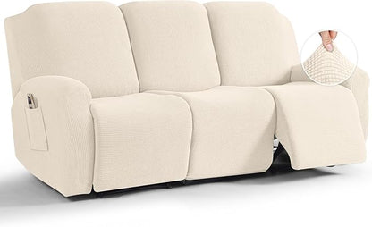 TAOCOCO 8-Piece Stretch Recliner Sofa Cover 3-Seat in Beige for home decor