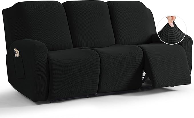 TAOCOCO 8-Piece Stretch Recliner Sofa Cover 3-Seat in Black – Pet Friendly