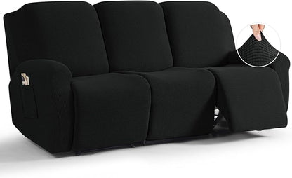 TAOCOCO 8-Piece Stretch Recliner Sofa Cover 3-Seat in Black – Pet Friendly