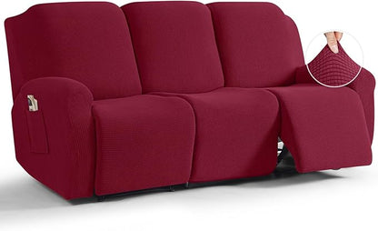 TAOCOCO 8-Piece Stretch Recliner Sofa Cover 3-Seat in Burgundy – Pet Friendly