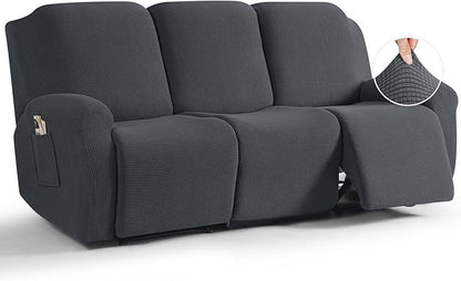 TAOCOCO 8-Piece Stretch Recliner Sofa Cover 3-Seat in Charcoal Gray for home decor