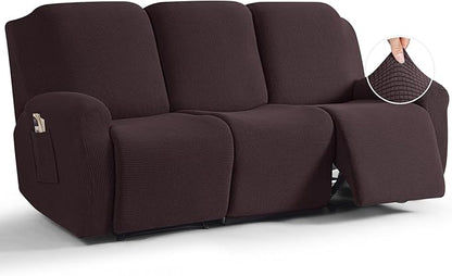 TAOCOCO 8-Piece Stretch Recliner Sofa Cover 3-Seat in Chocolate  for home decor