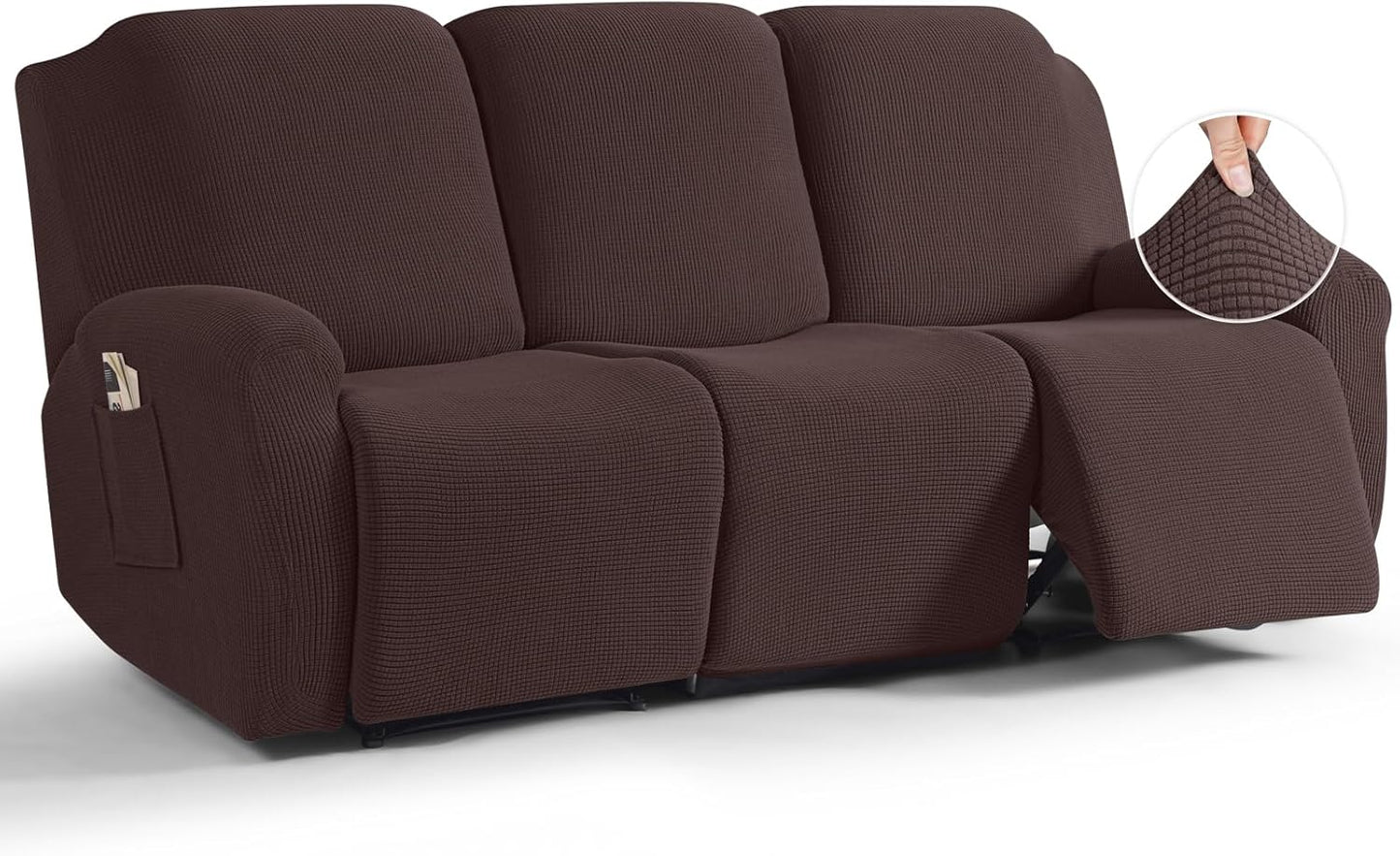 TAOCOCO 8-Piece Stretch Recliner Sofa Cover 3-Seat in Dark Coffee for home decor