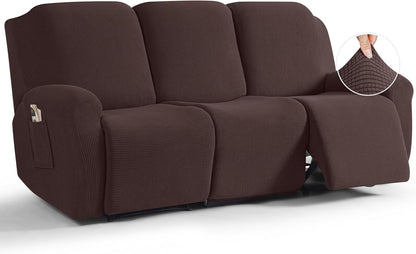 TAOCOCO 8-Piece Stretch Recliner Sofa Cover 3-Seat in Dark Coffee for home decor
