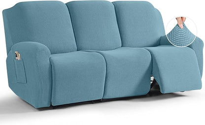 TAOCOCO 8-Piece Stretch Recliner Sofa Cover 3-Seat in Dusty Blue for home decor