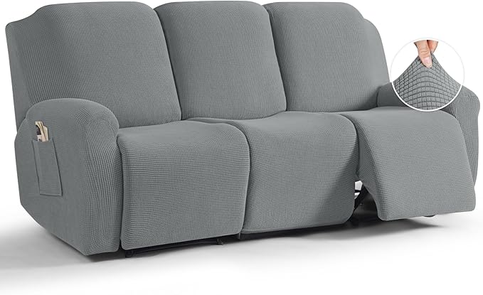 TAOCOCO 8-Piece Stretch Recliner Sofa Cover 3-Seat in Dusty Gray for home decor