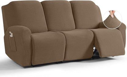 TAOCOCO 8-Piece Stretch Recliner Sofa Cover 3-Seat in Khaki  for home decor