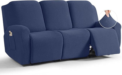 TAOCOCO 8-Piece Stretch Recliner Sofa Cover 3-Seat in Navy Blue – Pet Friendly