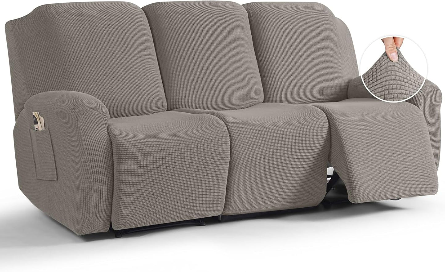 TAOCOCO 8-Piece Stretch Recliner Sofa Cover 3-Seat in Pale Brown for home decor