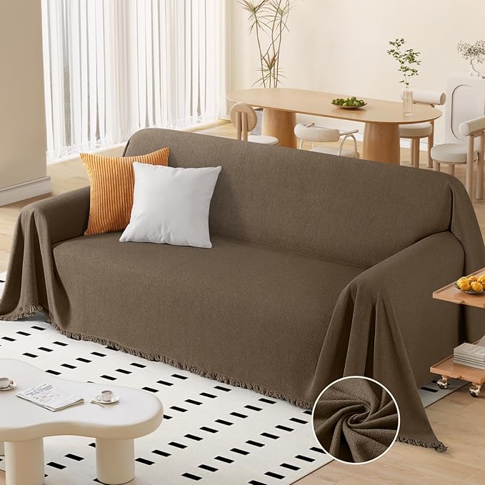 TAOCOCO Couch Cover Blanket with Tassels for 3-Cushion Couch in brown– Pet Friendly