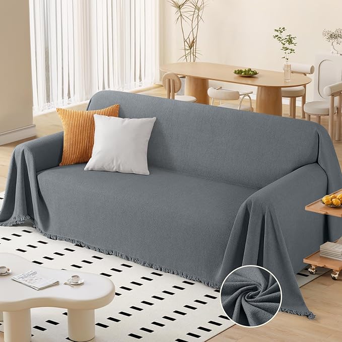 TAOCOCO Couch Cover Blanket with Tassels for 3-Cushion Couch in Gray – Pet Friendly