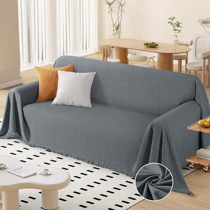 TAOCOCO Couch Cover Blanket with Tassels for 3-Cushion Couch in Gray – Pet Friendly