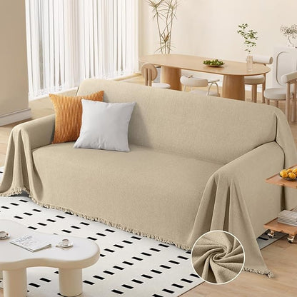 TAOCOCO Couch Cover Blanket with Tassels for 3-Cushion Couch in Khaki – Pet Friendly