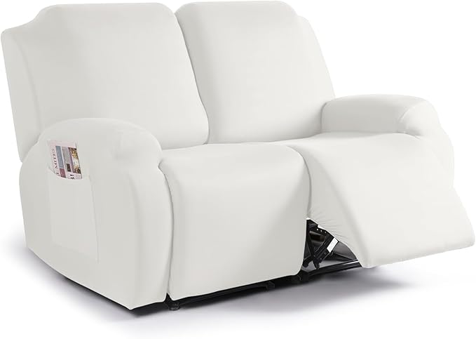 TAOCOCO 2-Piece Stretch Recliner Cover 2-Seat XL in milk white – Non-Slip, Pet Friendly