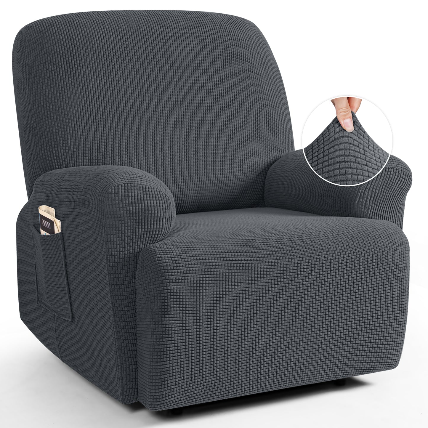 TAOCOCO Oversized 1-Seater Stretch Recliner Cover in Charcoal Gray – Soft Jacquard, Pet Friendly
