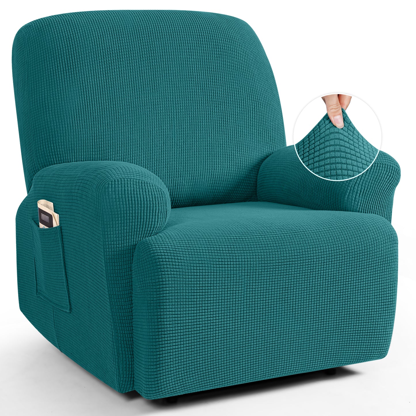 TAOCOCO Oversized 1-Seater Stretch Recliner Cover in Peacock Blue – Soft Jacquard, Pet Friendly
