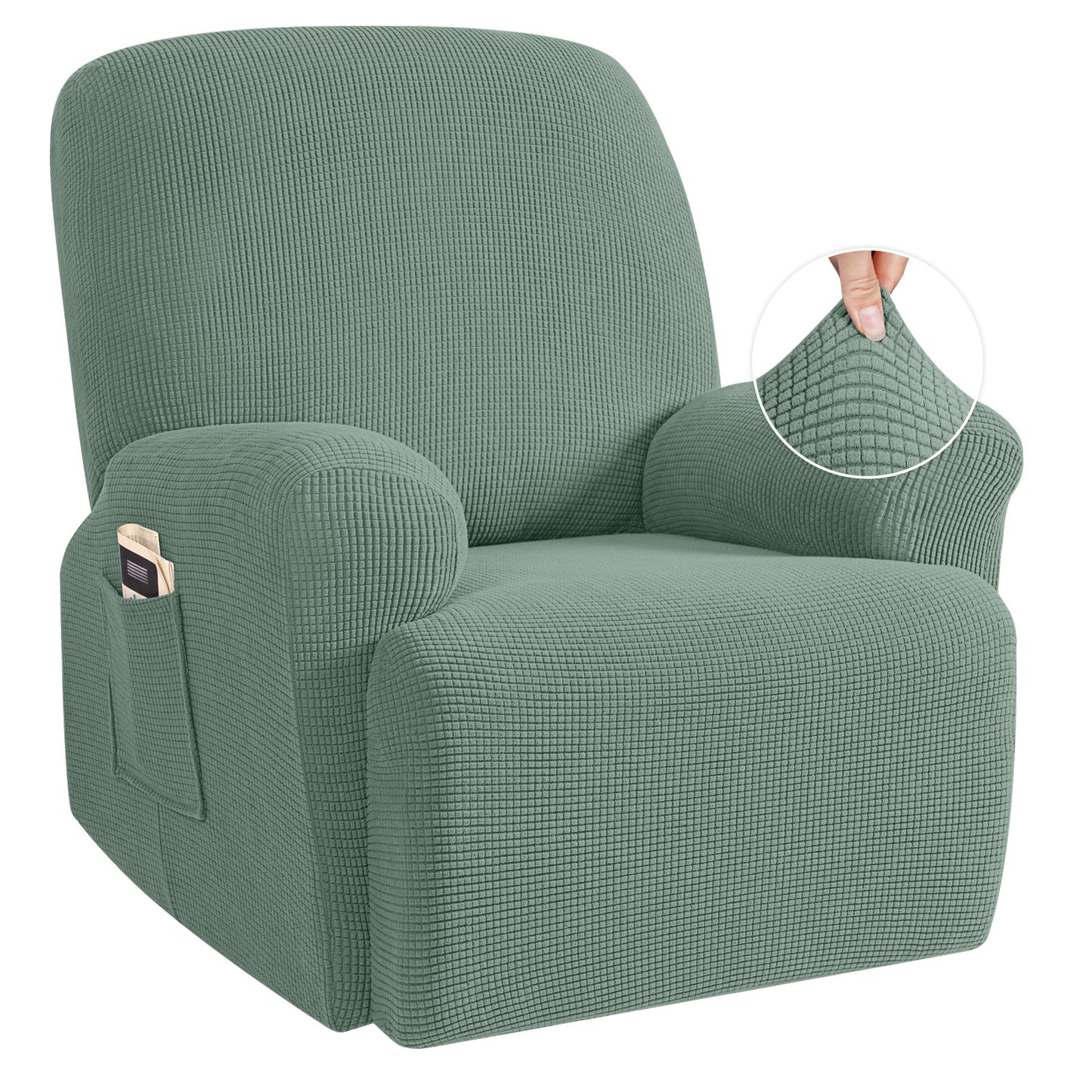 TAOCOCO Oversized 1-Seater Stretch Recliner Cover in Sage Green – Soft Jacquard, Pet Friendly