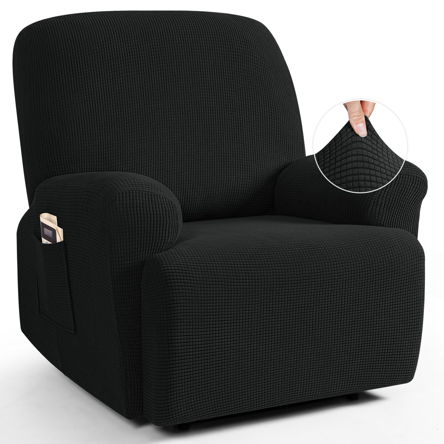 TAOCOCO Oversized 1-Seater Stretch Recliner Cover in Black – Soft Jacquard, Pet Friendly
