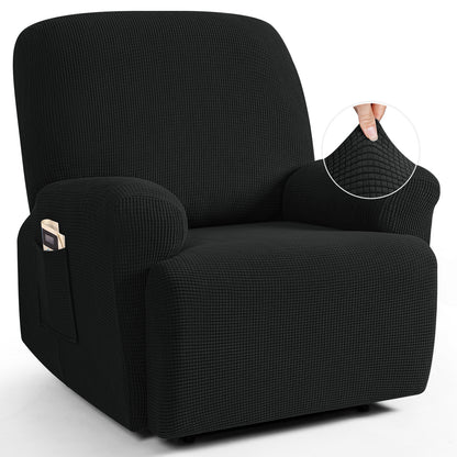 TAOCOCO Oversized 1-Seater Stretch Recliner Cover in Black – Soft Jacquard, Pet Friendly