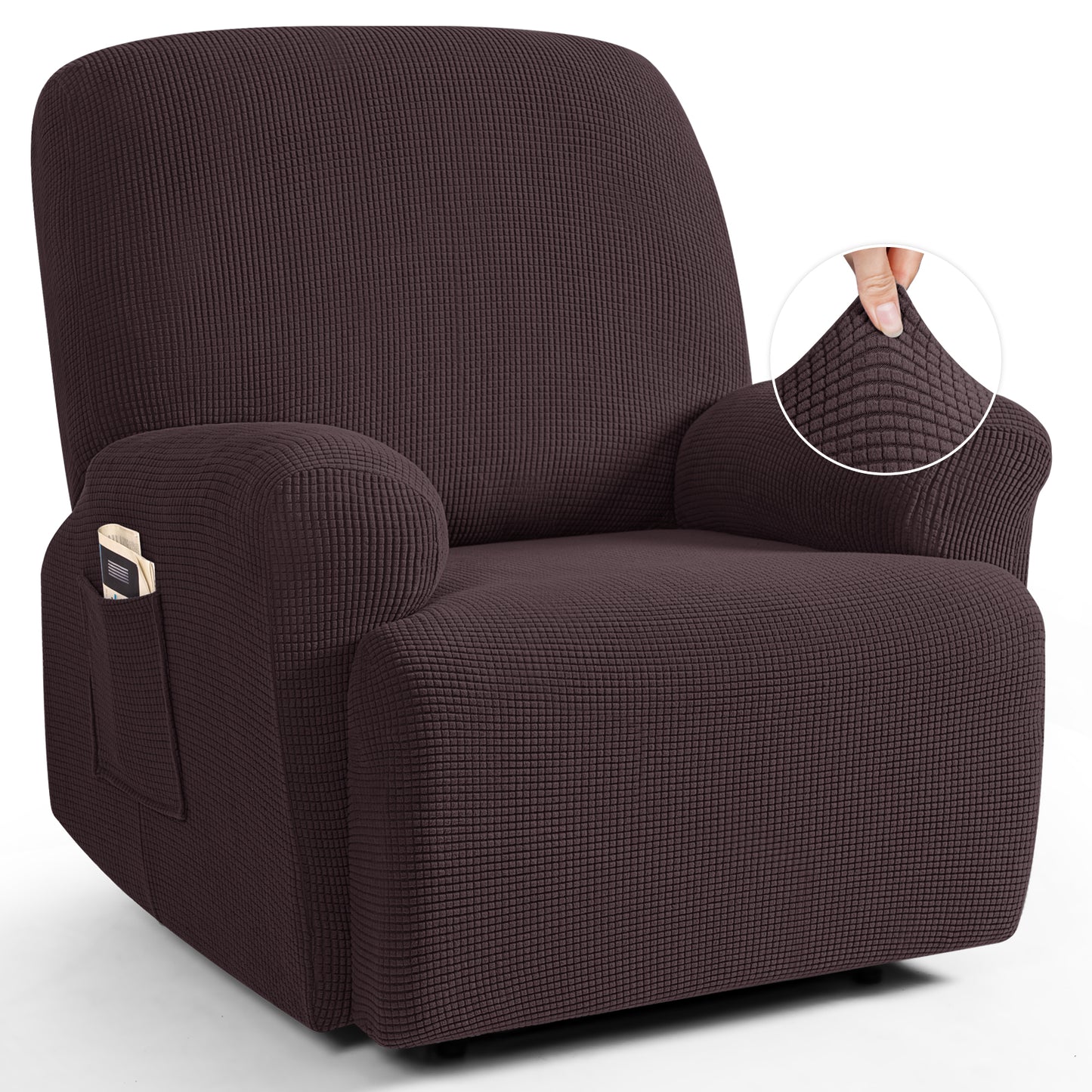 TAOCOCO Oversized 1-Seater Stretch Recliner Cover in Chocolate – Soft Jacquard, Pet Friendly