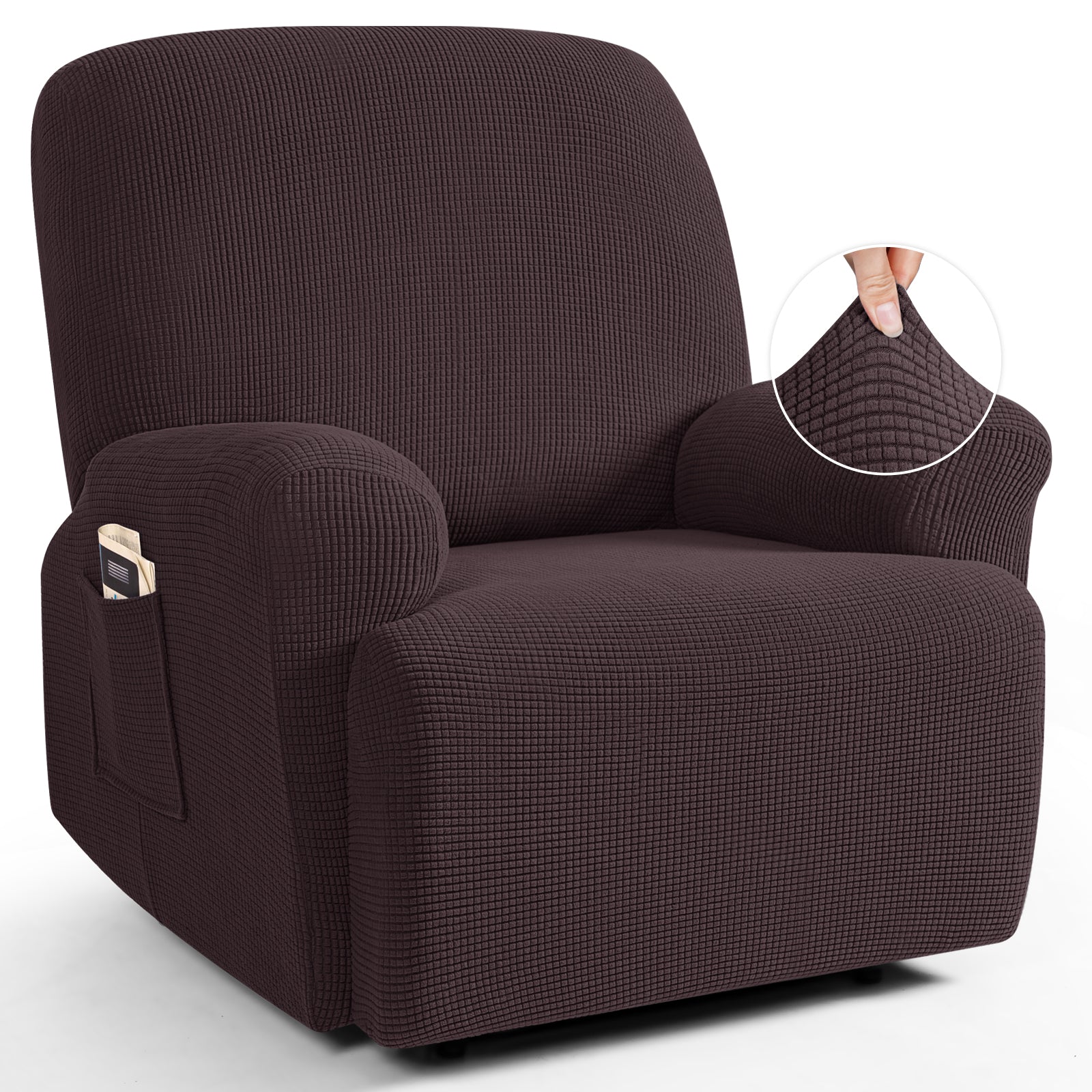 TAOCOCO Oversized 1-Seater Stretch Recliner Cover in Chocolate – Soft Jacquard, Pet Friendly