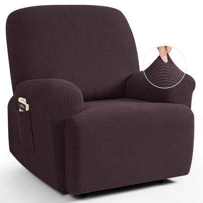 TAOCOCO Oversized 1-Seater Stretch Recliner Cover in Chocolate – Soft Jacquard, Pet Friendly
