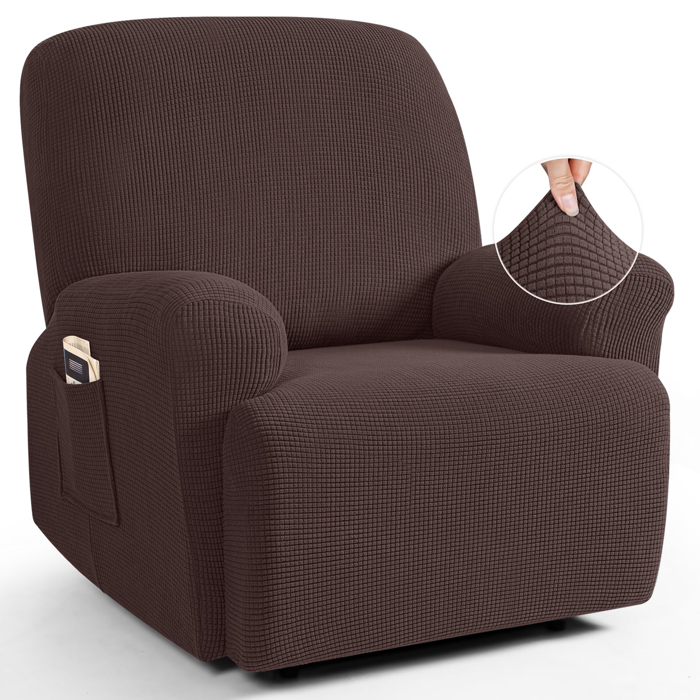 TAOCOCO Oversized 1-Seater Stretch Recliner Cover in Coffee – Soft Jacquard, Pet Friendly