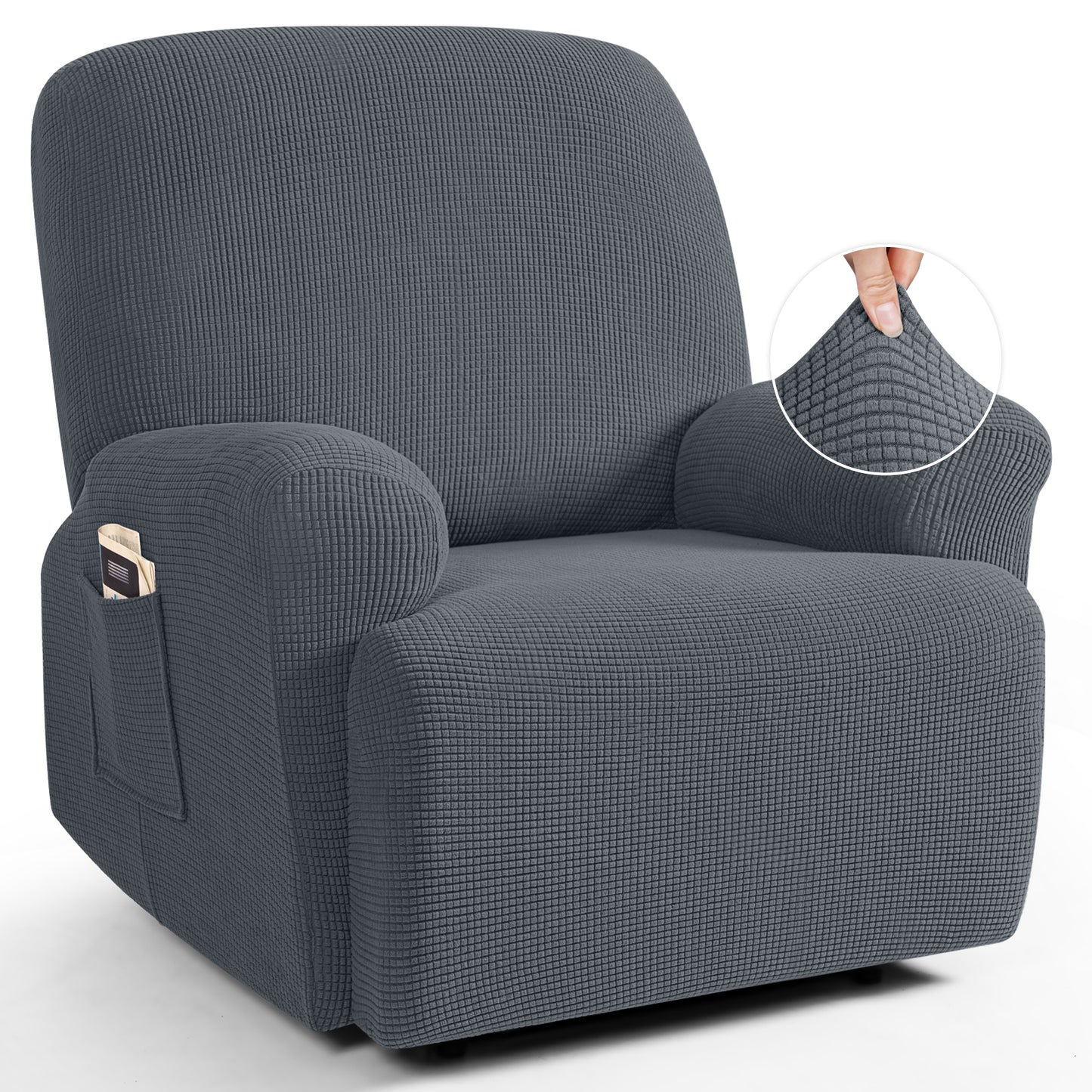 TAOCOCO Oversized 1-Seater Stretch Recliner Cover in grey – Soft Jacquard, Pet Friendly