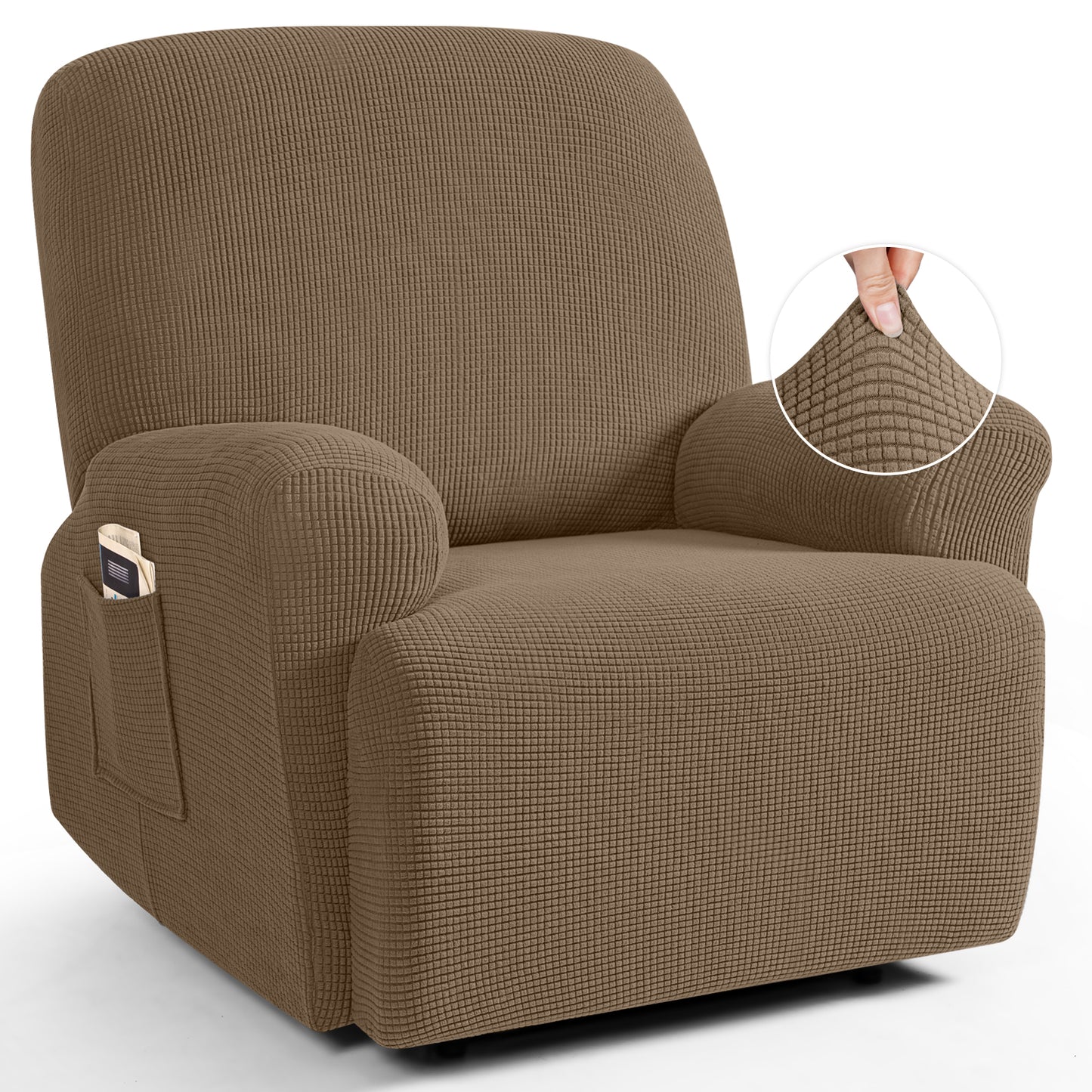 TAOCOCO Oversized 1-Seater Stretch Recliner Cover in Khaki – Soft Jacquard, Pet Friendly