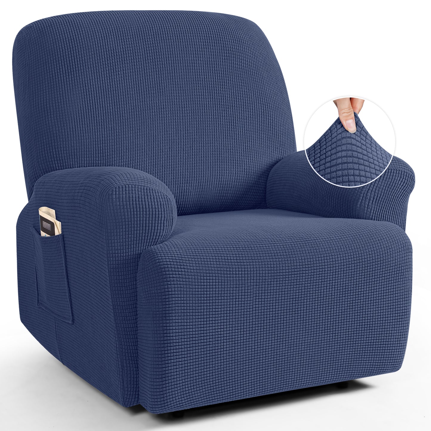 TAOCOCO Oversized 1-Seater Stretch Recliner Cover in navy blue – Soft Jacquard, Pet Friendly