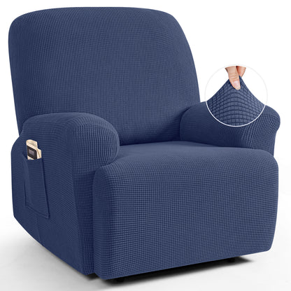 TAOCOCO Oversized 1-Seater Stretch Recliner Cover in navy blue – Soft Jacquard, Pet Friendly