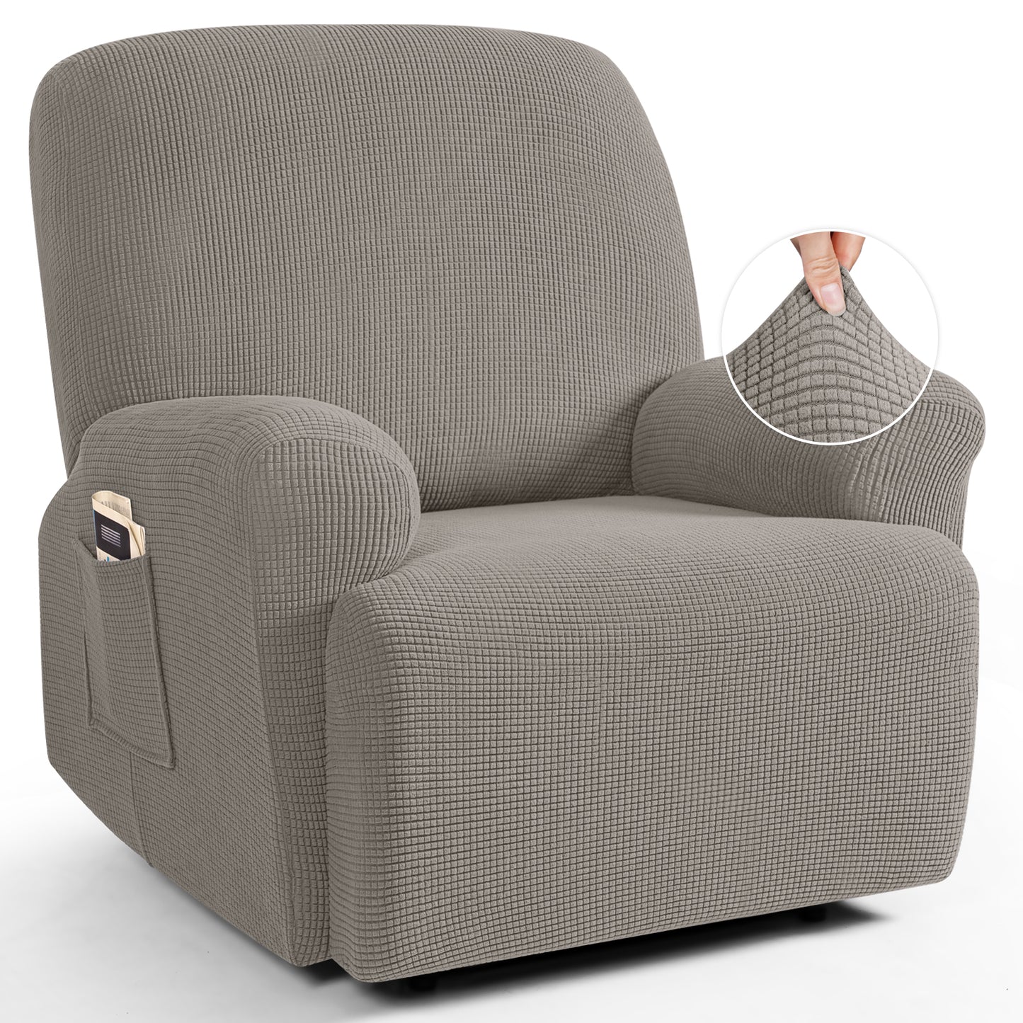 TAOCOCO Oversized 1-Seater Stretch Recliner Cover in pale brown – Soft Jacquard, Pet Friendly
