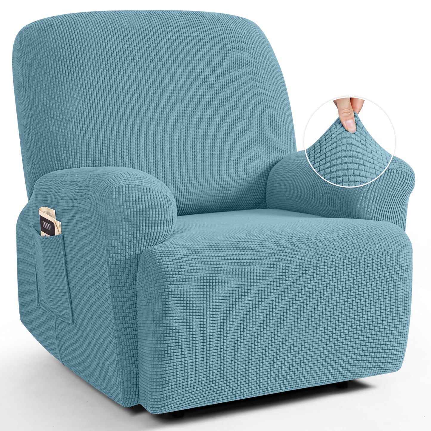 TAOCOCO Oversized 1-Seater Stretch Recliner Cover in sky blue – Soft Jacquard, Pet Friendly