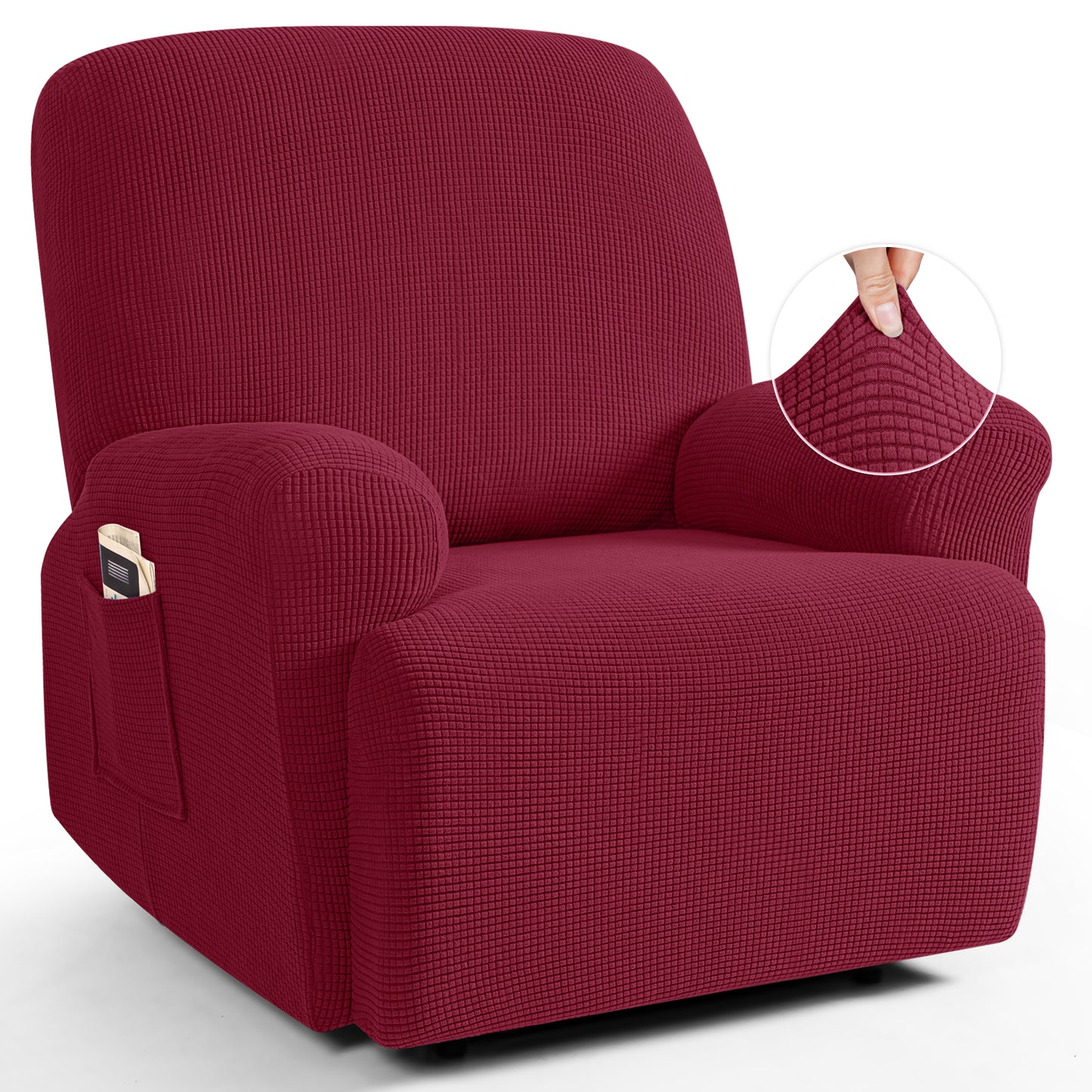 TAOCOCO Oversized 1-Seater Stretch Recliner Cover in Wine – Soft Jacquard, Pet Friendly