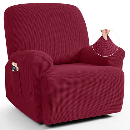 TAOCOCO Oversized 1-Seater Stretch Recliner Cover in Wine – Soft Jacquard, Pet Friendly
