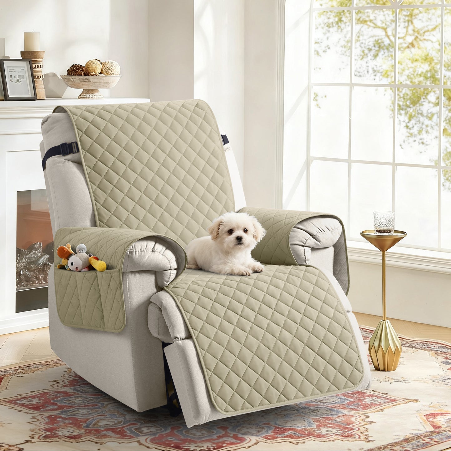 TAOCOCO 1 seater recliner slipcover, 100% waterproof non slip armchair cover with side pockets, pet friendly reclining chair furniture protector in beige