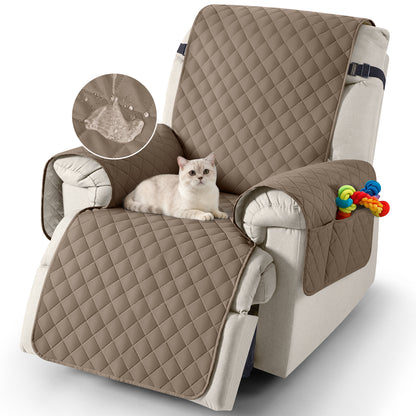 TAOCOCO brown 1 seater recliner slipcover, 100% waterproof non slip armchair cover with side pockets, pet friendly reclining chair furniture protector