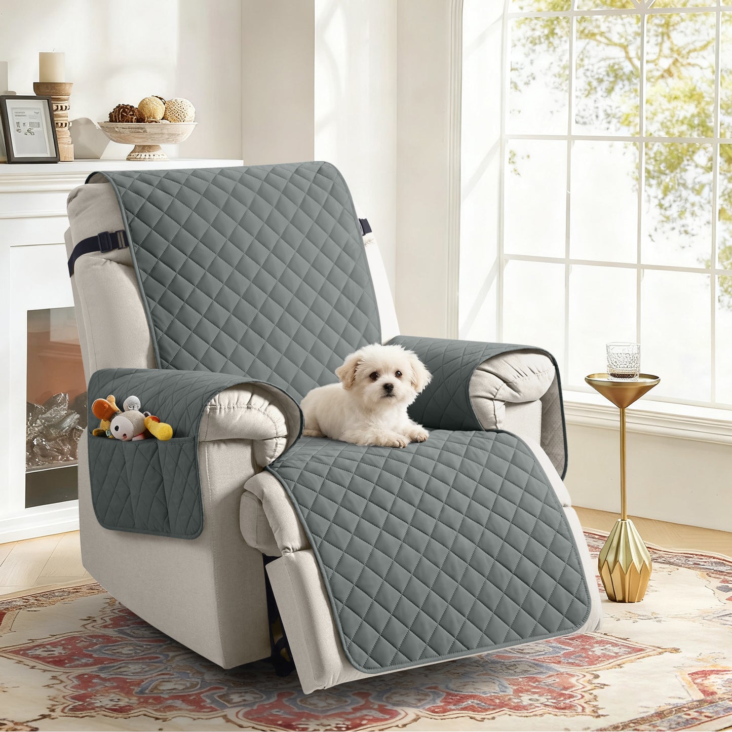 TAOCOCO 1 seater recliner slipcover, 100% waterproof non slip armchair cover with side pockets, pet friendly reclining chair furniture protector in dark grey