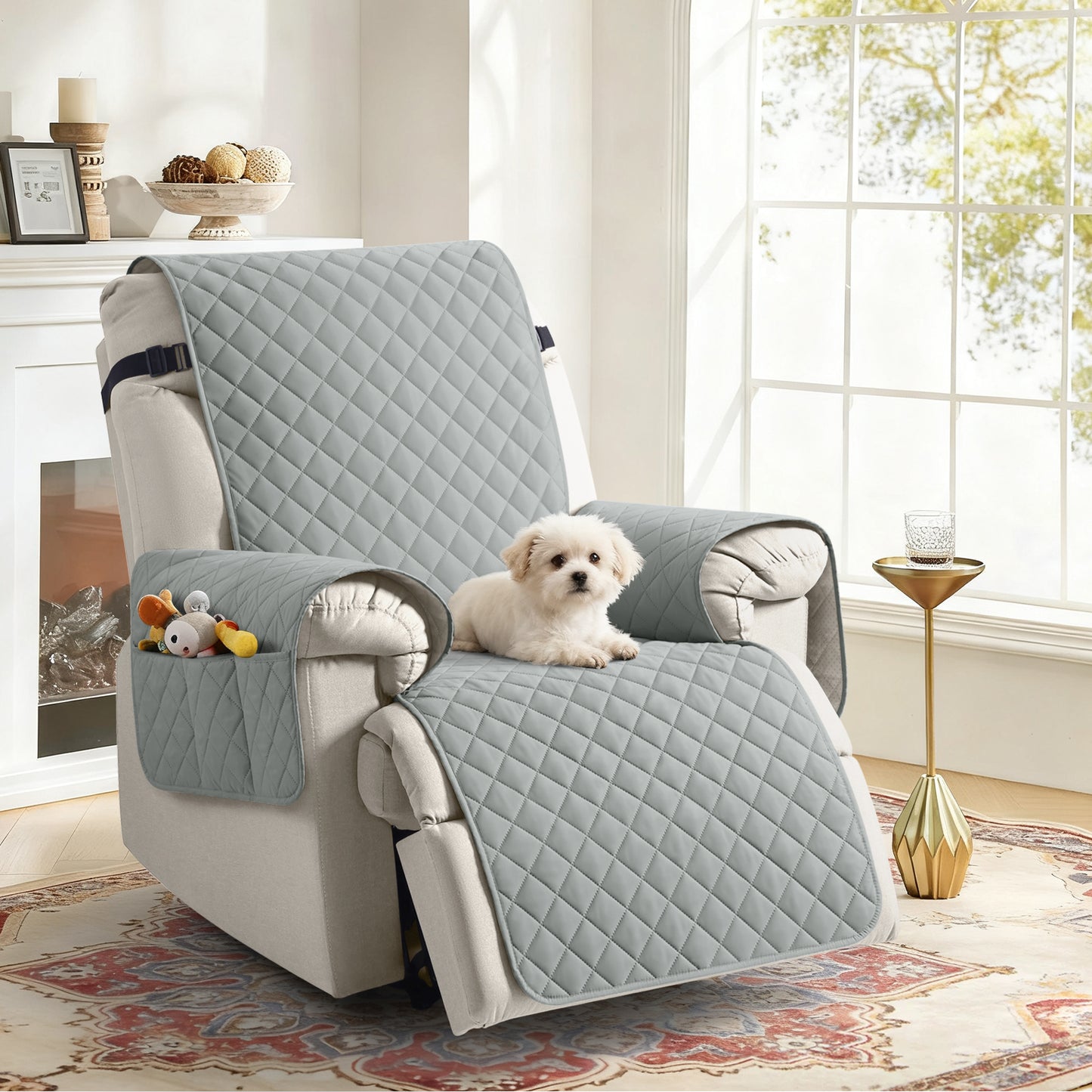 TAOCOCO 1 seater recliner slipcover, 100% waterproof non slip armchair cover with side pockets, pet friendly reclining chair furniture protector in light gray