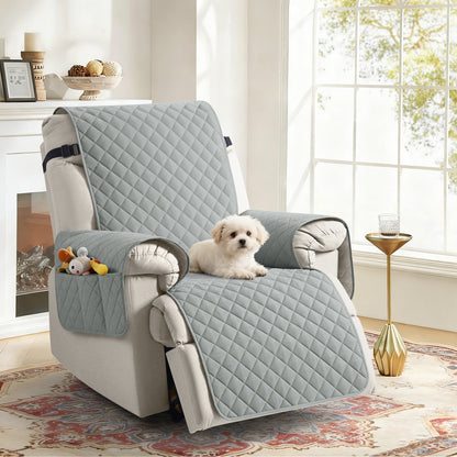 TAOCOCO 1 seater recliner slipcover, 100% waterproof non slip armchair cover with side pockets, pet friendly reclining chair furniture protector in light gray