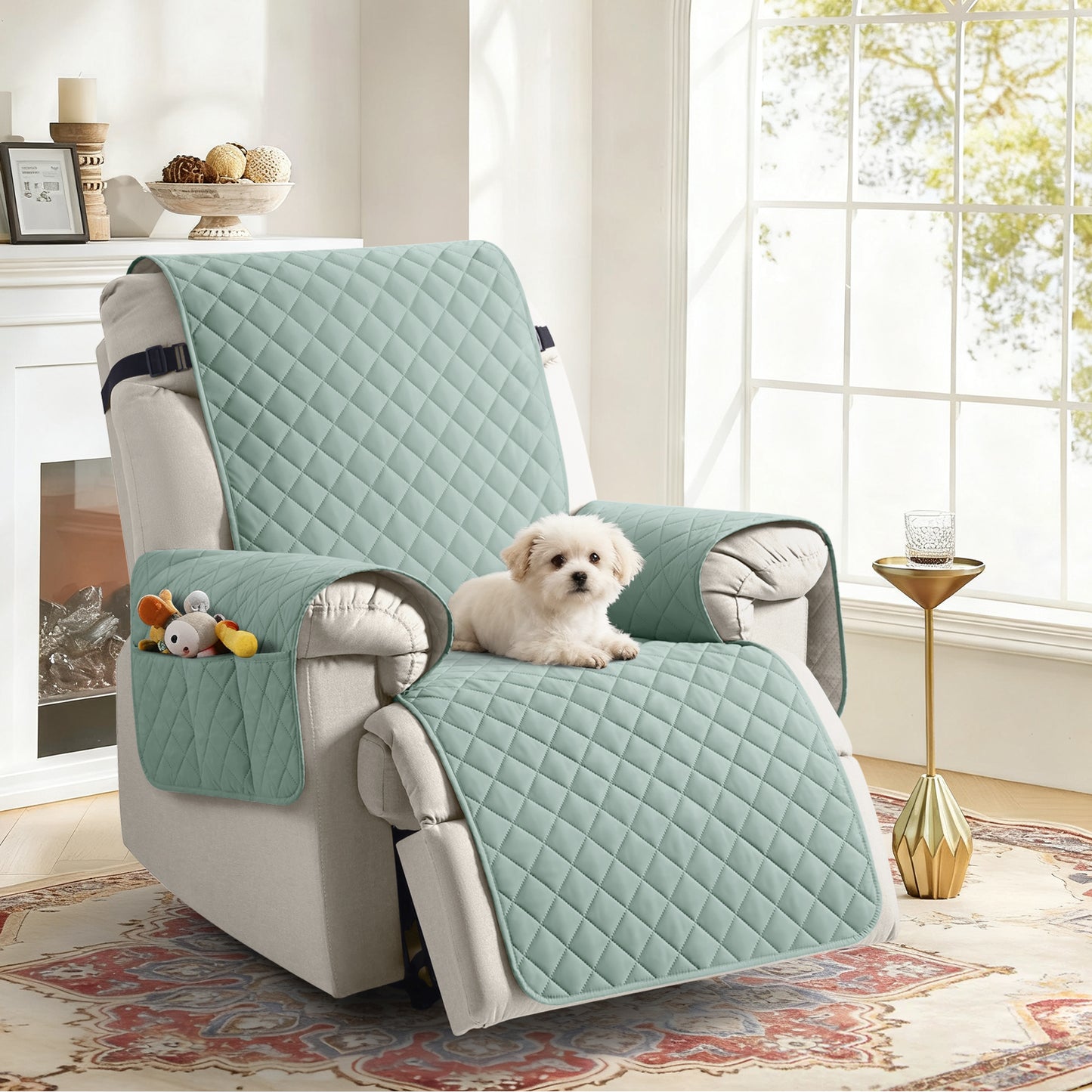 TAOCOCO 1 seater recliner slipcover, 100% waterproof non slip armchair cover with side pockets, pet friendly reclining chair furniture protector in mint green