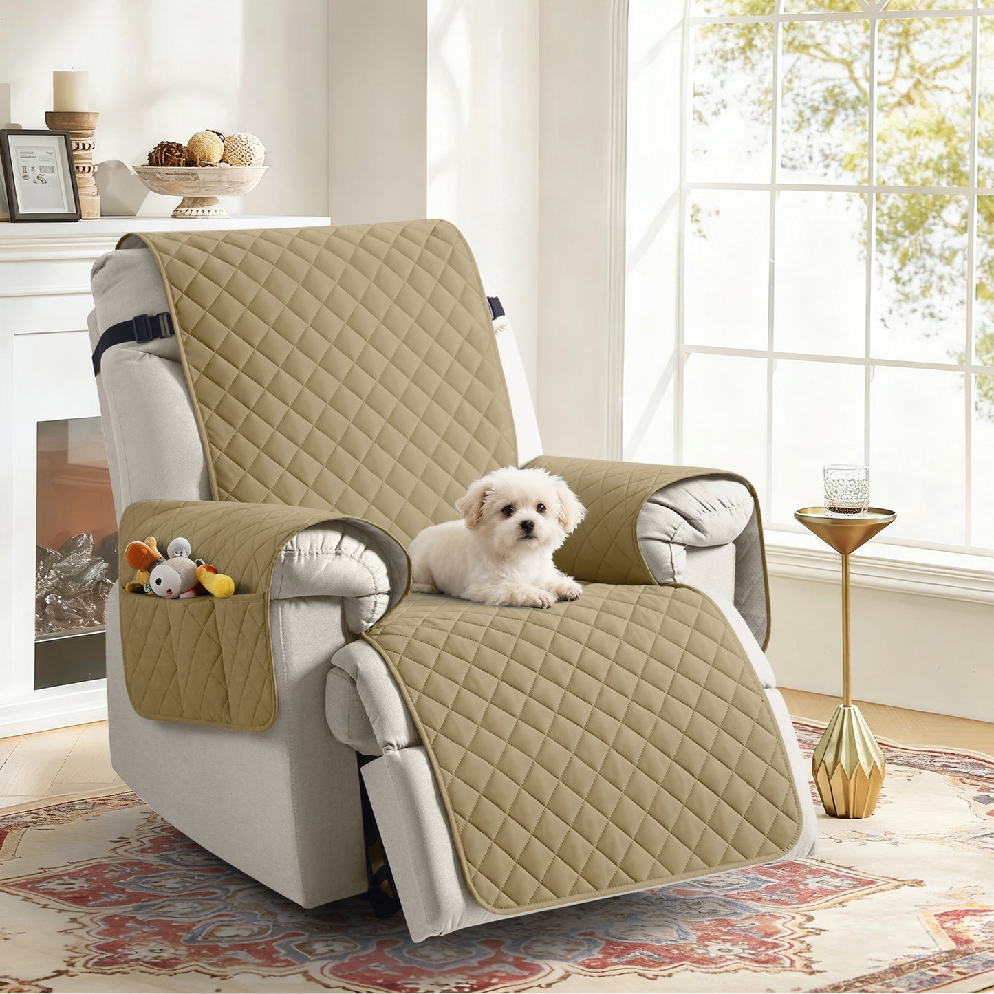 TAOCOCO 1 seater recliner slipcover, 100% waterproof non slip armchair cover with side pockets, pet friendly reclining chair furniture protector in sand 