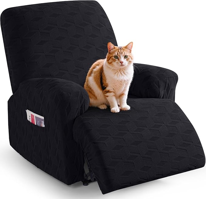 TAOCOCO Stretch  Recliner Chair Cover – 1 Seater in Black pet friendly jacquard