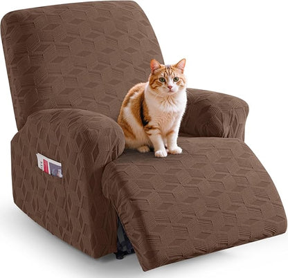 TAOCOCO Stretch  Recliner Chair Cover – 1 Seater in Brown pet friendly jacquard