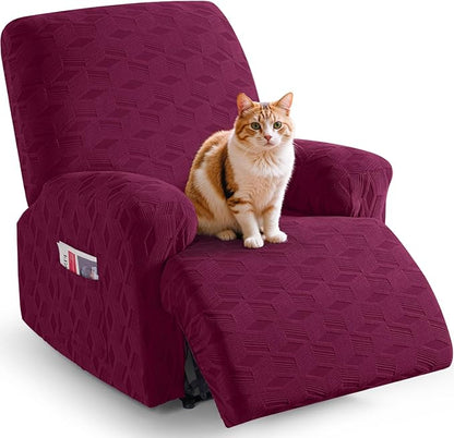 TAOCOCO Stretch  Recliner Chair Cover – 1 Seater in Burgundy pet friendly jacquard