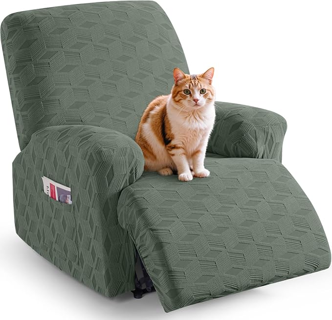 TAOCOCO Stretch 3-Piece Recliner Chair Cover – 1 Seater in bean green