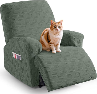 TAOCOCO Stretch 3-Piece Recliner Chair Cover – 1 Seater in bean green