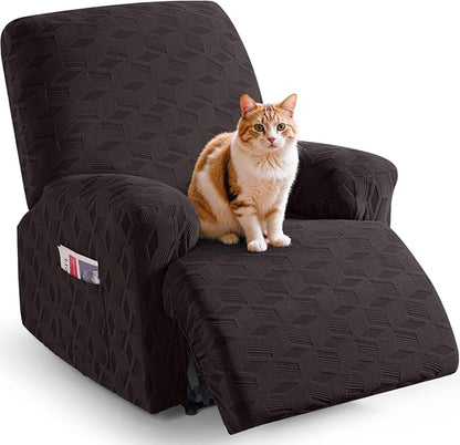 TAOCOCO Stretch  Recliner Chair Cover – 1 Seater in chocolate pet friendly jacquard