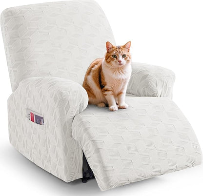 TAOCOCO Stretch  Recliner Chair Cover – 1 Seater in cream white pet friendly jacquard